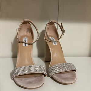 Steve Madden Tan Heeled Sandals with Crystal Embellishments